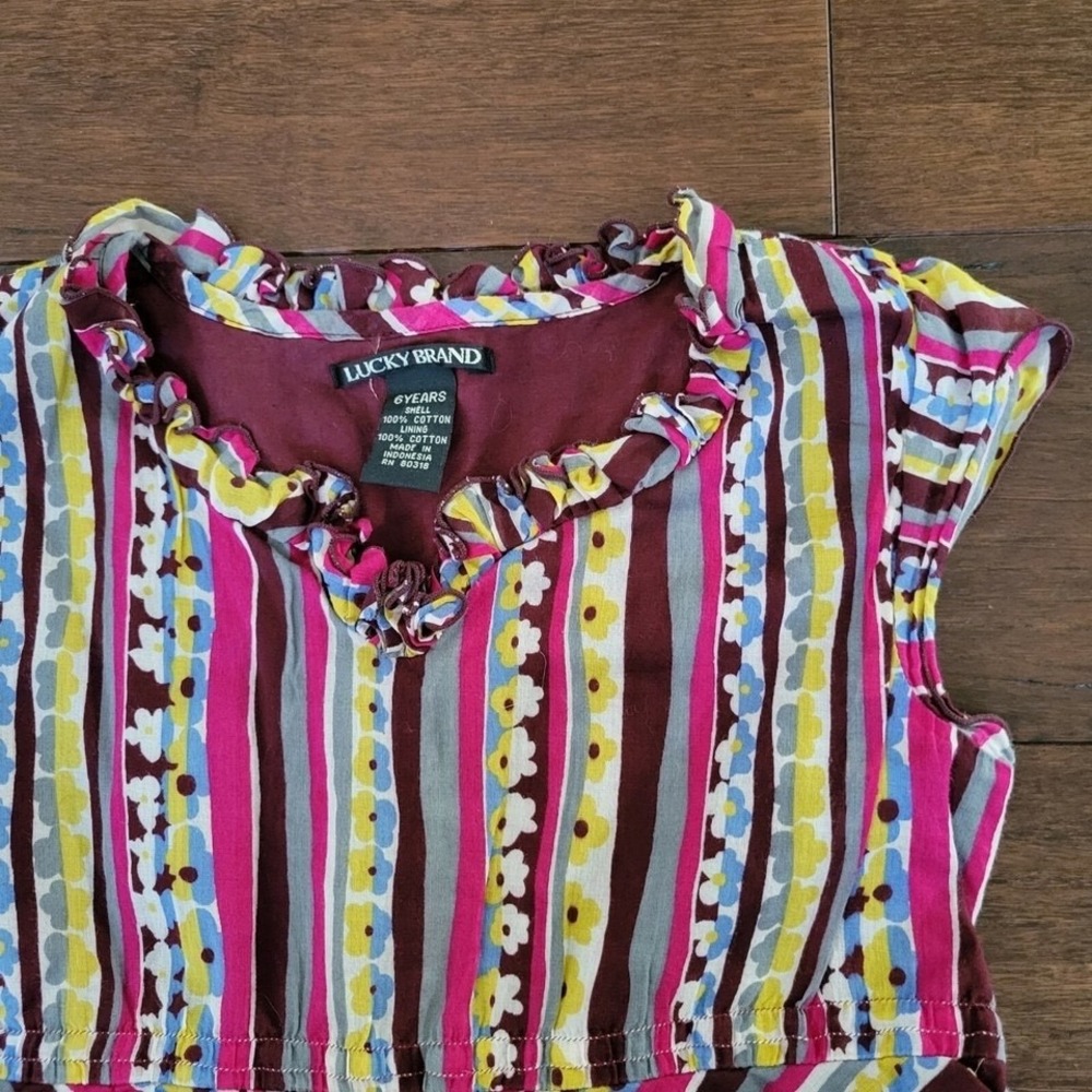 Lucky Brand Girls Size 6 Burgundy Striped Fit & Flare Cap Sleeve Summer Dress - Picture 3 of 8